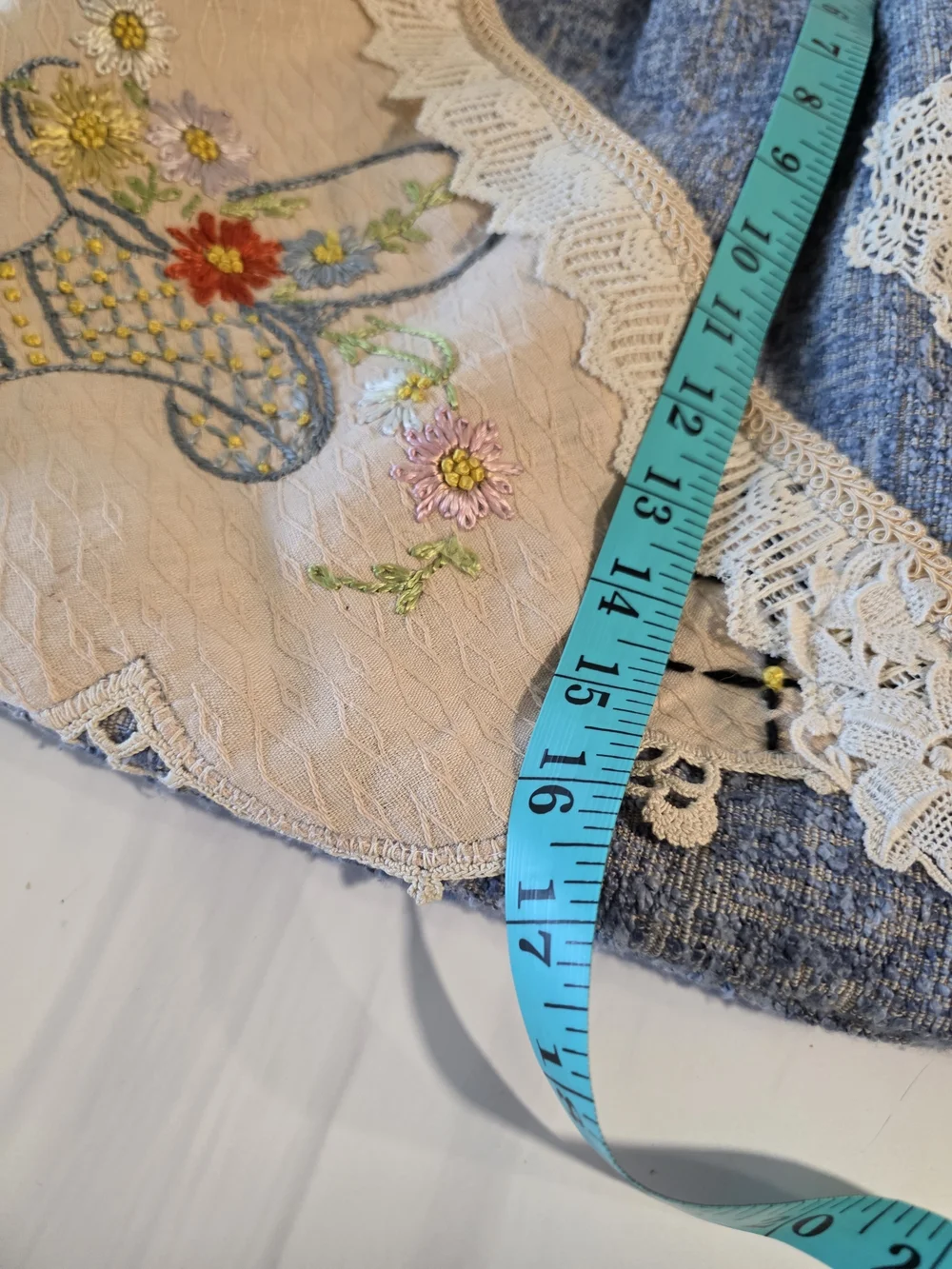 Handmade Patchwork Boho Embroidered Tote Shoulder Bag - Blue Cottagecore
